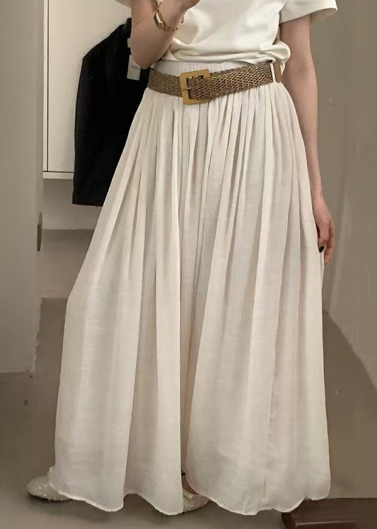 Solid White Waist Cotton Summer Women Wrinkled Elastic Skirts