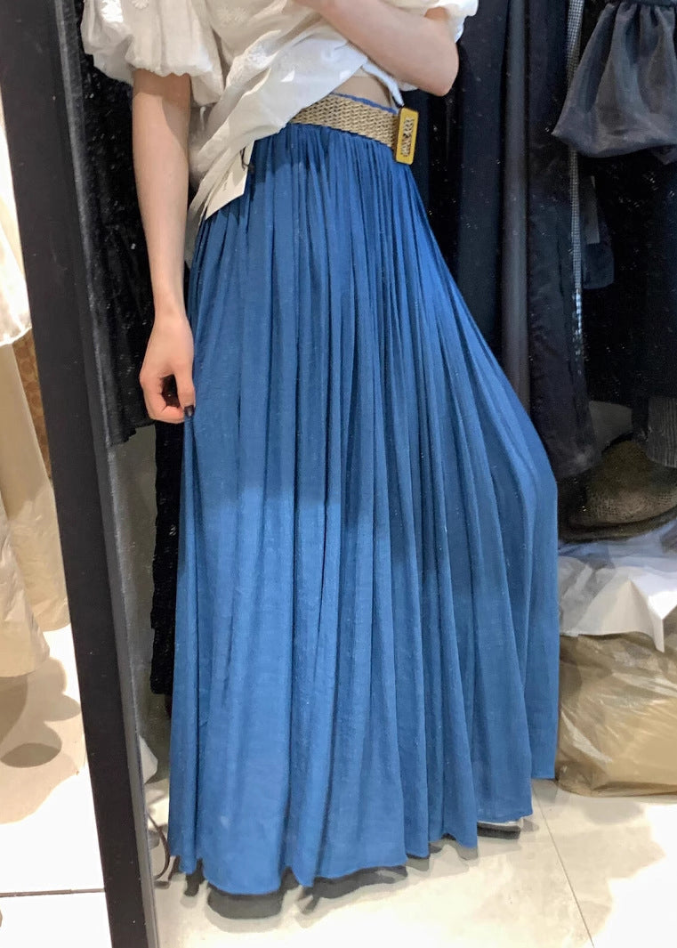 Solid White Waist Cotton Summer Women Wrinkled Elastic Skirts