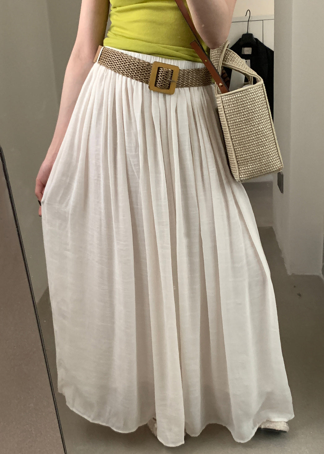 Solid White Waist Cotton Summer Women Wrinkled Elastic Skirts