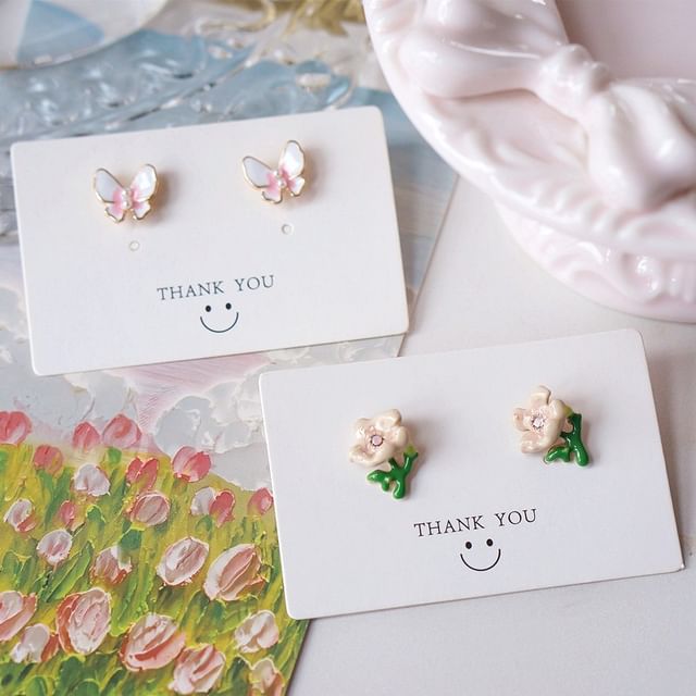 / Earring Butterfly Stud Alloy Floral
