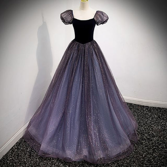 Puff-Sleeve Sequin A-Line Ball Gown