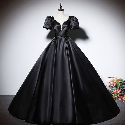 Short-Sleeve Plain Beaded Ball Gown