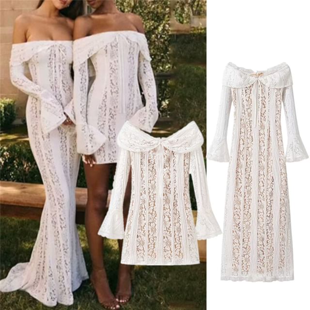 Off The Shoulder Long Sleeve Lace Mini Bodycon Dress / Sheath Evening Gown