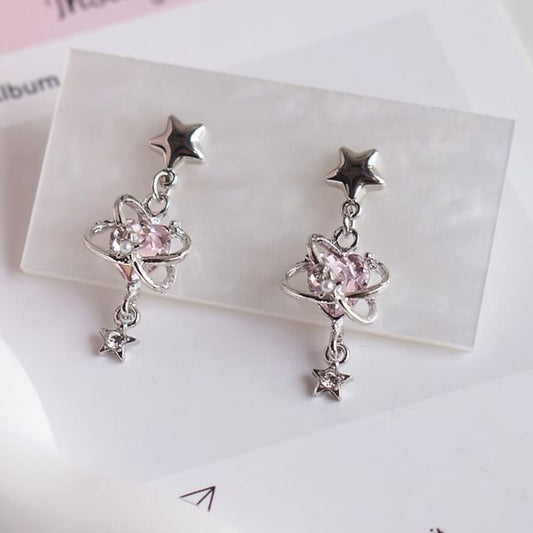 / Heart Clip-On Earring Rhinestone Star Drop