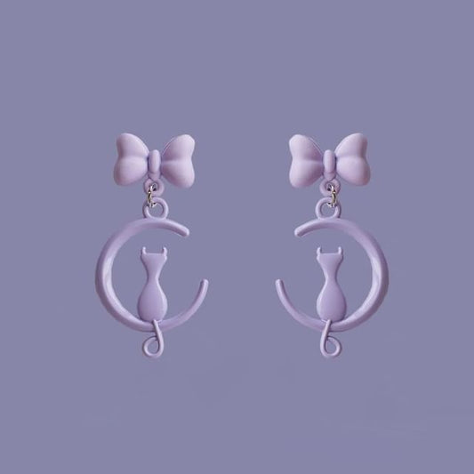 / Clip Earring Dangle Moon On Cat