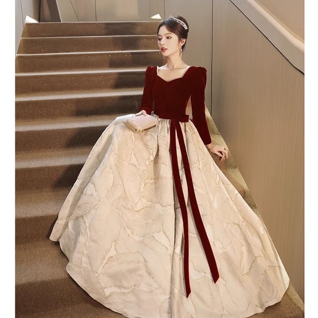 Sweetheart Neck Bow Panel Jacquard A-Line Evening Gown / Midi Cocktail Dress (Various Designs)