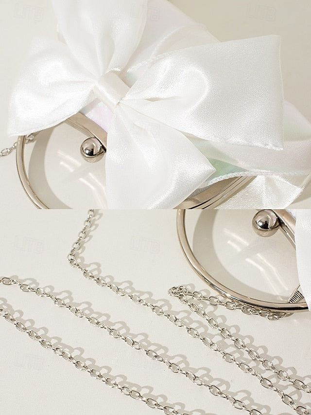 Elegant Bow Bag Women's Clutch Evening Pearl Satin –