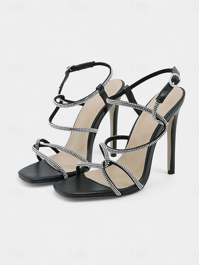Crystal-Embellished Sandals Heel Black High Women's –