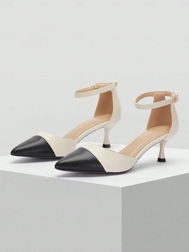 Women's Kitten Toe Pointed Ankle Heel Two-Tone Stylish