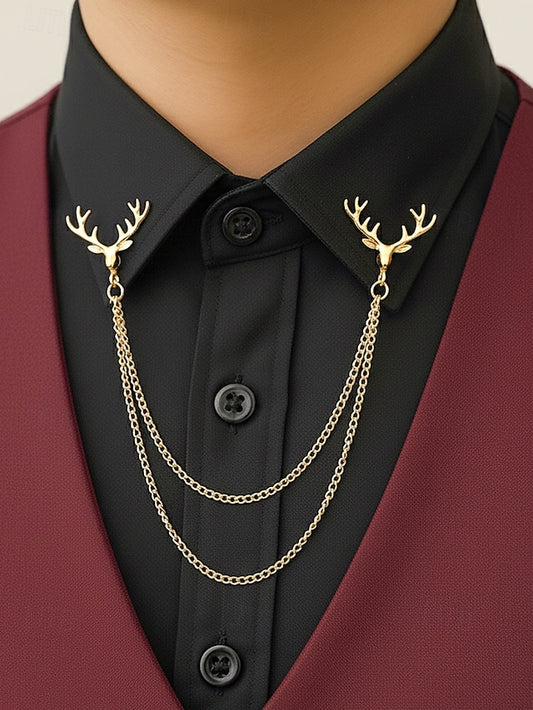 Collar Pins – Reindeer Elegant Men's Christmas Alloy