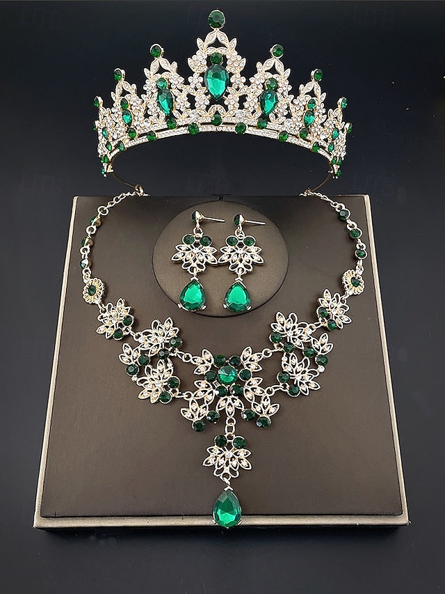 Tiara Women's Set Jewelry and Rhinestone Elegant – Silver