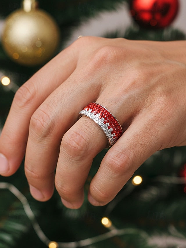 Steel Men's – Ring Red Stylish Christmas Stainless