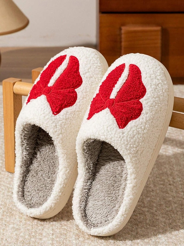 Women's - with Red Soft and Design White Bowknot Slippers