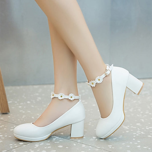 Shoes Ankle Flower Daisy Heel White Block Girls' with
