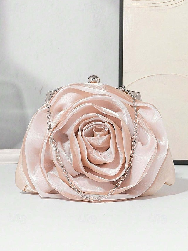 Satin Women's Purse Elegant Clutch Rose – Flower Evening