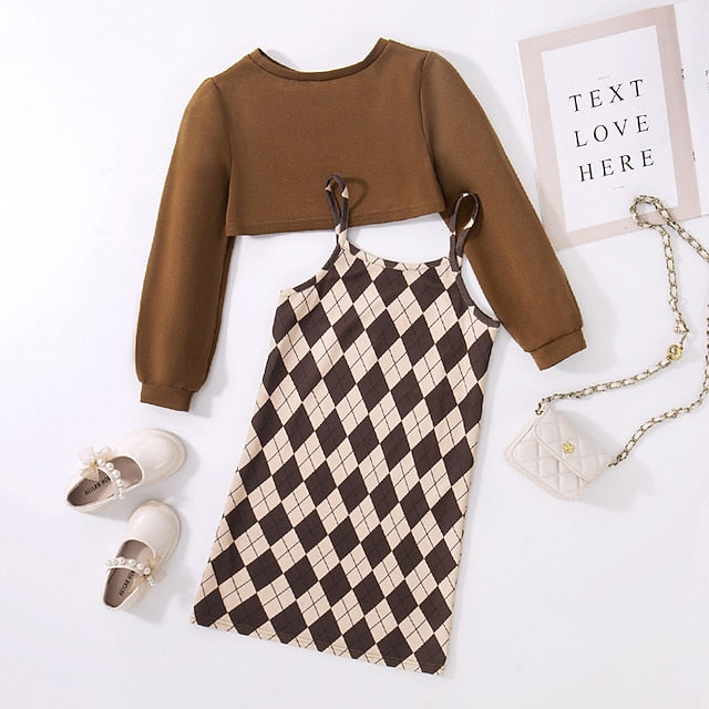 Dress Pieces Girls' Color Long Kids Set Suits 2 Block