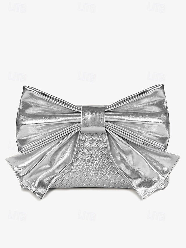 Gold Bow Oversized Women's with Bag Faux Clutch Leather