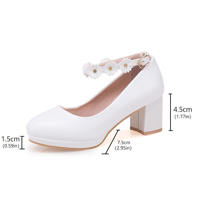 Daisy Block with Heel Flower White Girls' Ankle Shoes