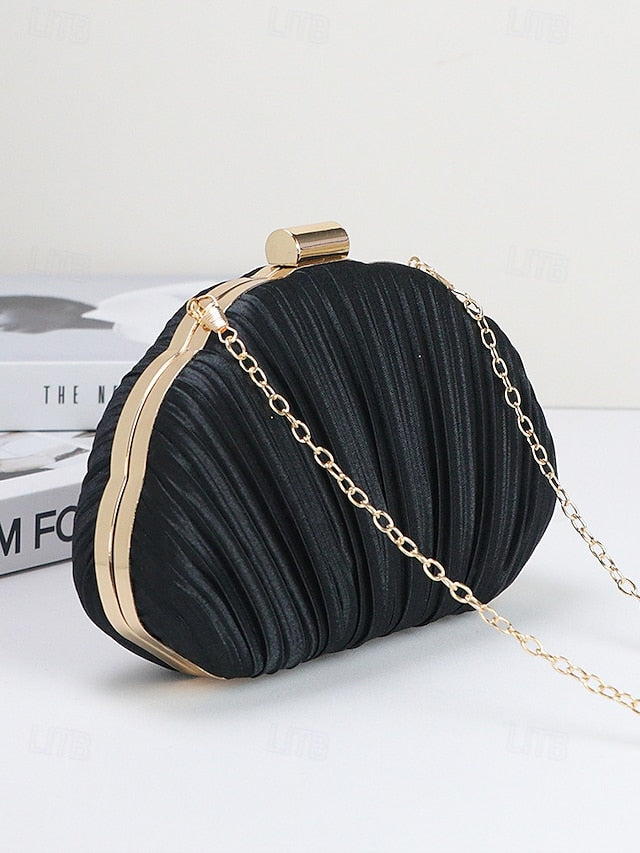 Pleated Women's Evening Satin Shell Clutch Purse