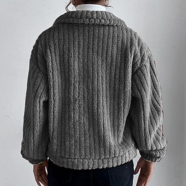 Women's Coat Casual Buttons Plain Comfortable Teddy Warm