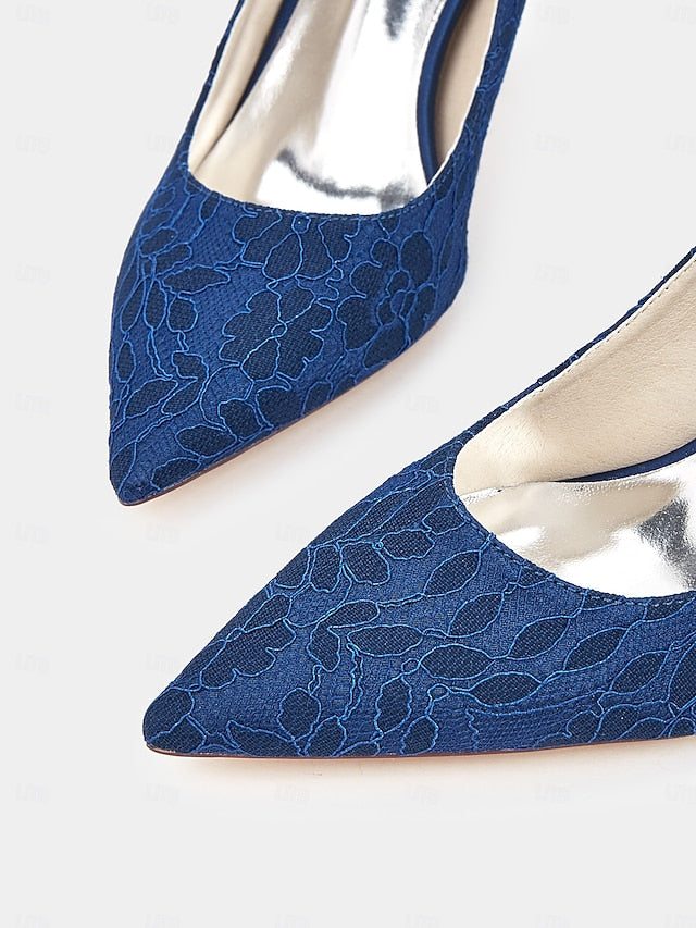 - Pointed-Toe Women's Heels Stiletto Lace-Embroidered