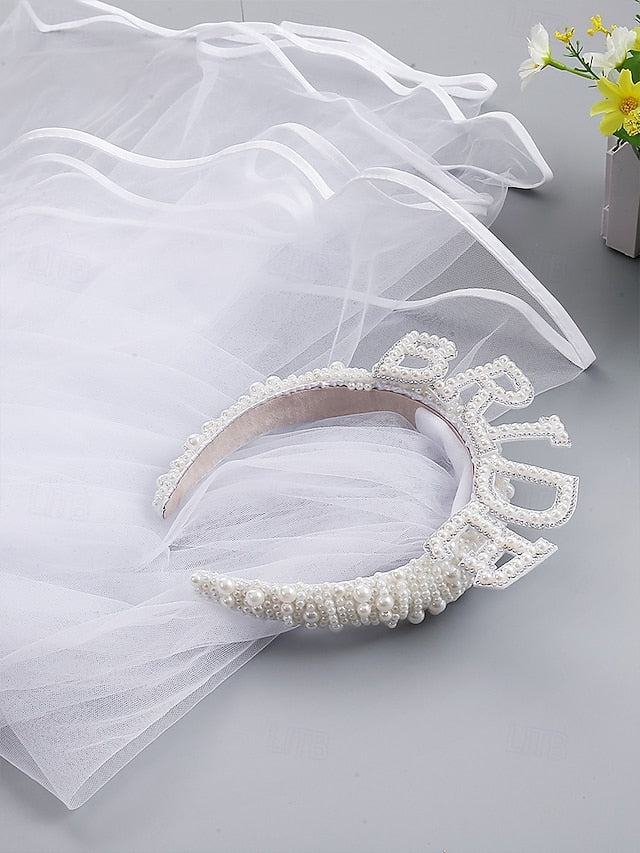 'BRIDE' Headband with – Pearl-Embellished Veil