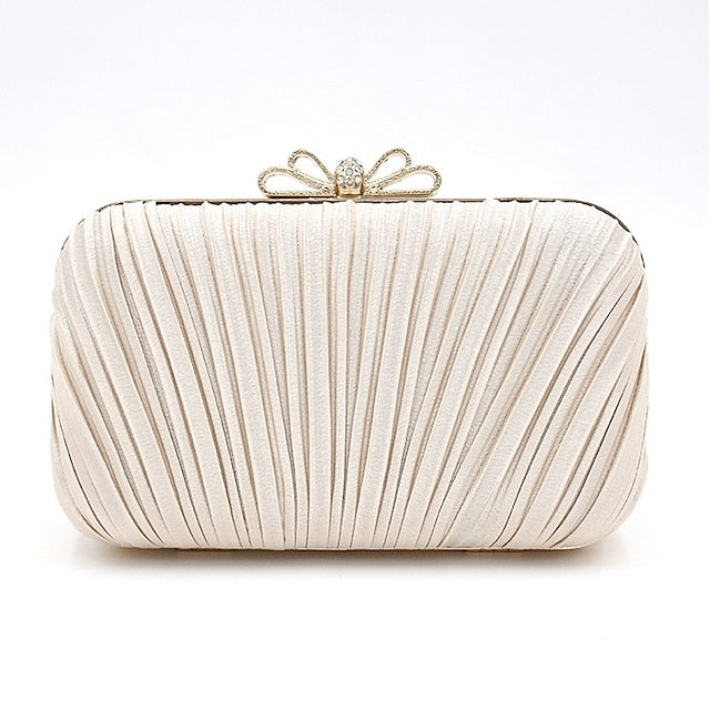 Pleated Bow White Women's Clutch – Bag Rhinestone Elegant