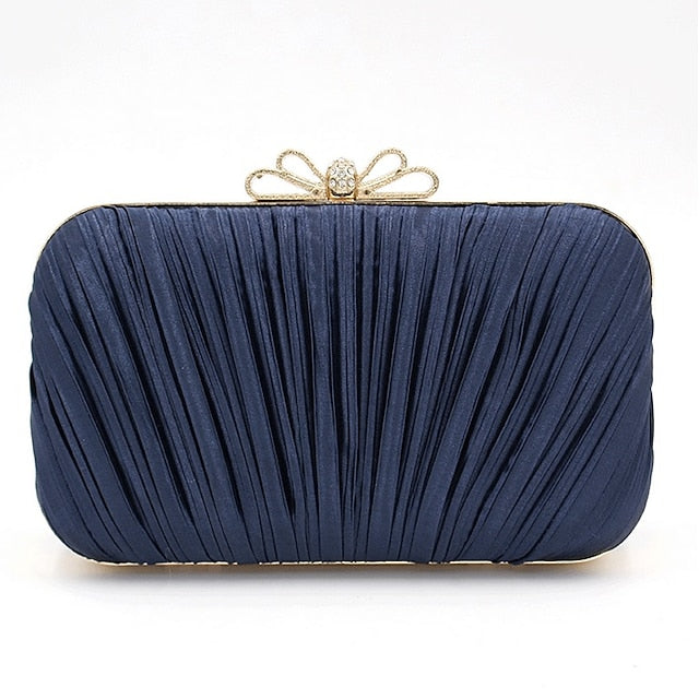 Pleated Bow White Women's Clutch – Bag Rhinestone Elegant