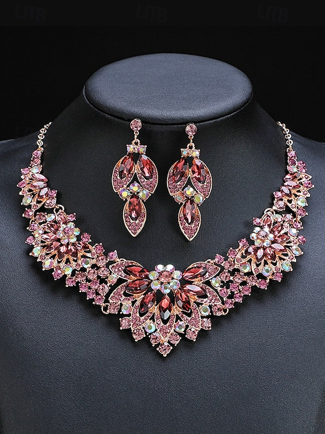Green Set Elegant Statement Jewelry Necklace Crystal –