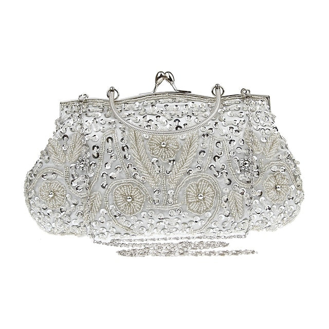 White Beaded Evening Purse Vintage – Clutch Women's