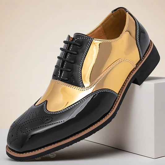 Patent Gold with Oxford and Leather Shoes Men's Black