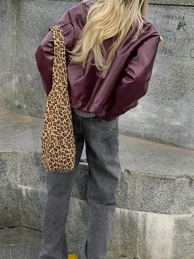 Leather Faux Pocket Jacket Women's Comfortable Zipper Warm