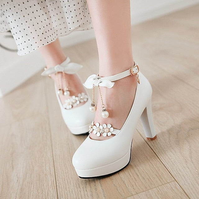 Mary Wedding White Elegant Girls' �?Platform Jane Heels