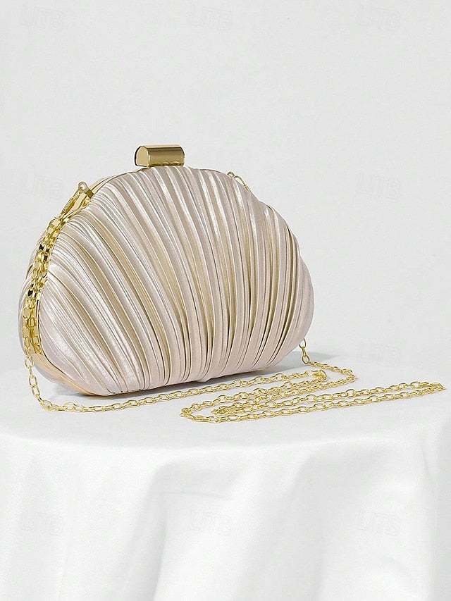Pleated Women's Evening Satin Shell Clutch Purse