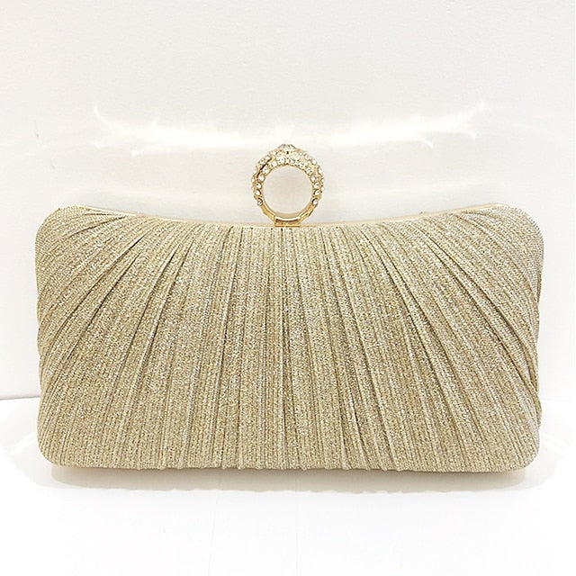 Bag with Clutch Evening Glitter Elegant Rhinestone Ring Gold