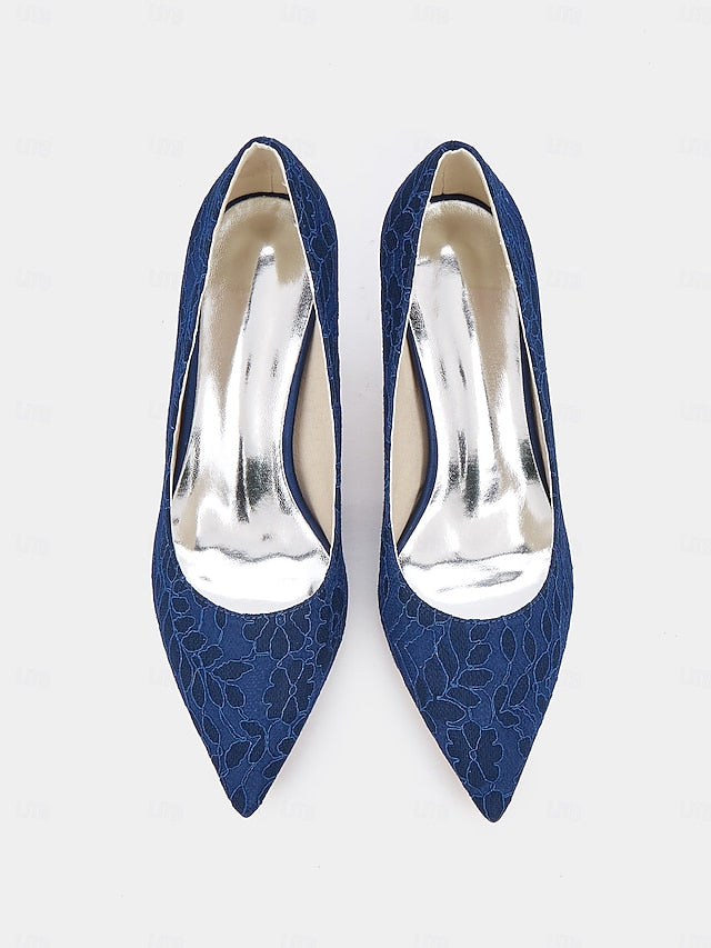 - Pointed-Toe Women's Heels Stiletto Lace-Embroidered