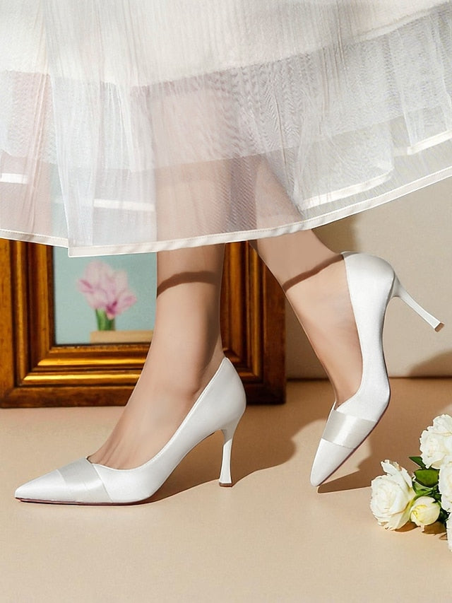 - Satin Pointed Heel Women's Champagne Toe High Pumps