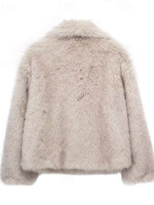 Buttons Furs Women's Warm Faux Comfortable Fur Coat
