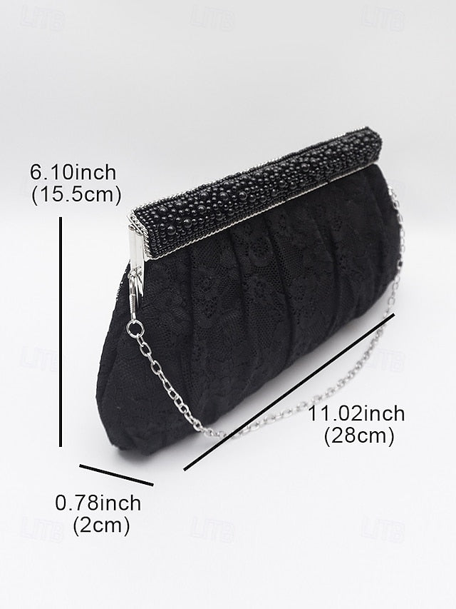 Clutch Bag Lace Women's Evening Elegant with Beaded Black