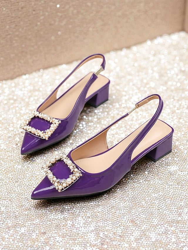 - Slingback Pumps Patent Leather Toe Purple Pointed Women's