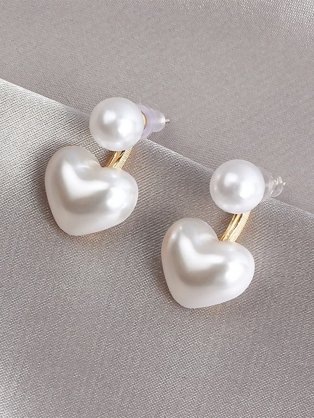 – Minimalist Elegant Heart-Shaped Drop Romantic Earrings Pearl