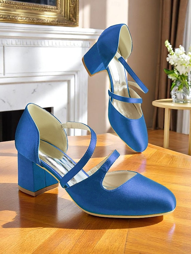 – Women's Mary Jane 1950s Heels Satin Green Elegant Block