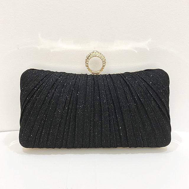 Bag with Clutch Evening Glitter Elegant Rhinestone Ring Gold