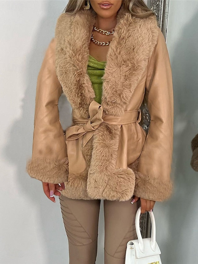 Women's Faux Warm Leather Breathable Jacket Collar Fur