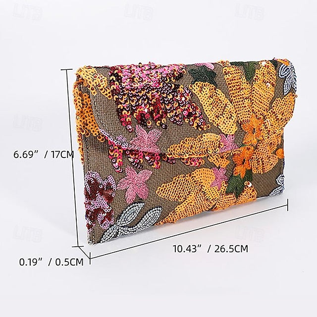 Floral Embroidered Handheld Women's Clutch Evening - Bag