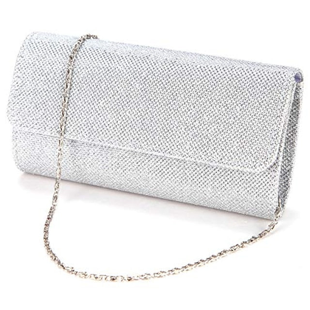 Women's – Clutch Purse Silver Evening Elegant Glitter