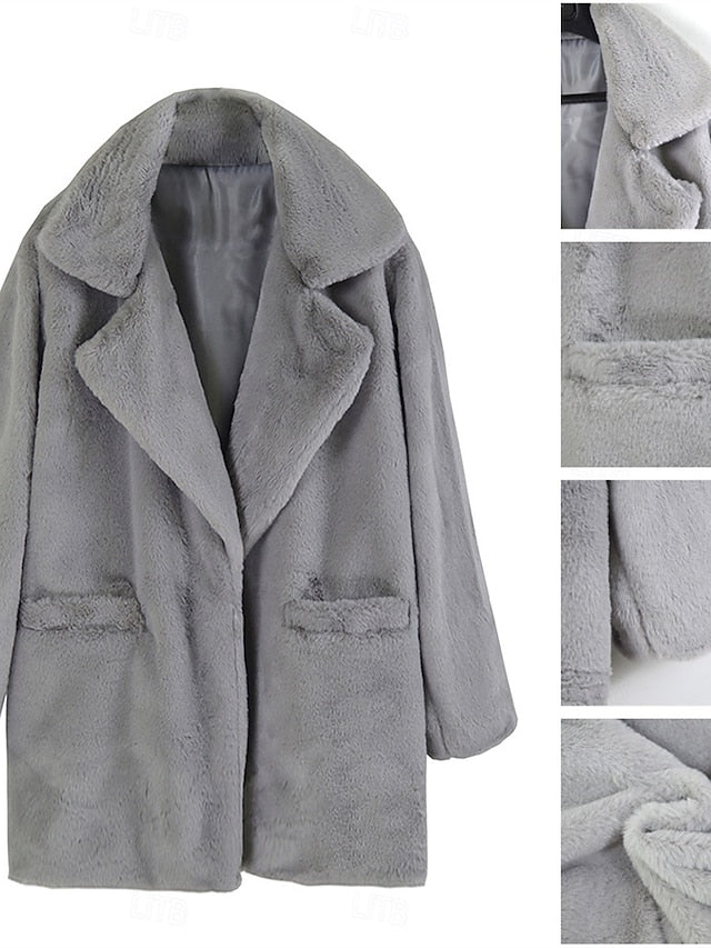 Fleece Faux Coat Breathable Warm Pocket Women's Fur Lined