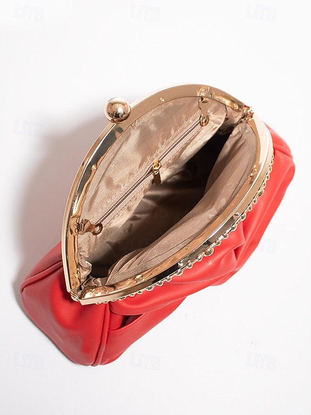 – Evening Women's Bag Leather Clutch Faux Rhinestone