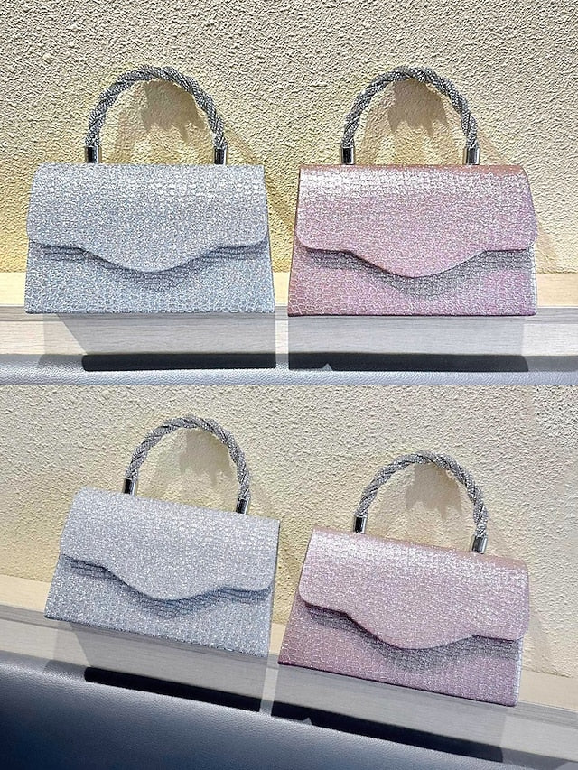 Silver Handbag Glitter Women's – Rhinestone Handle with