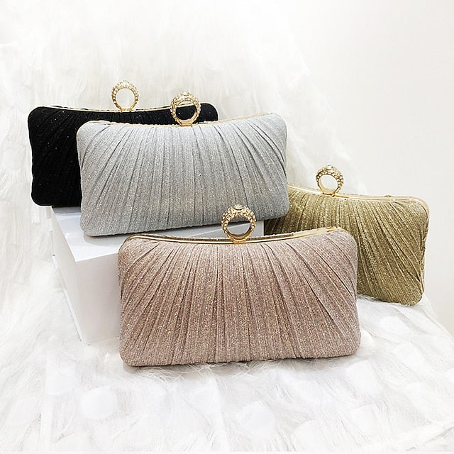 Bag with Clutch Evening Glitter Elegant Rhinestone Ring Gold